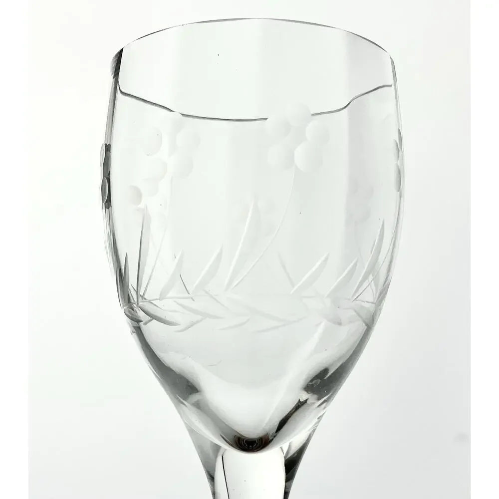 1940s Vintage 4 Etched Flower Optic Wine, Water or All Purpose Glasses 8” 8oz